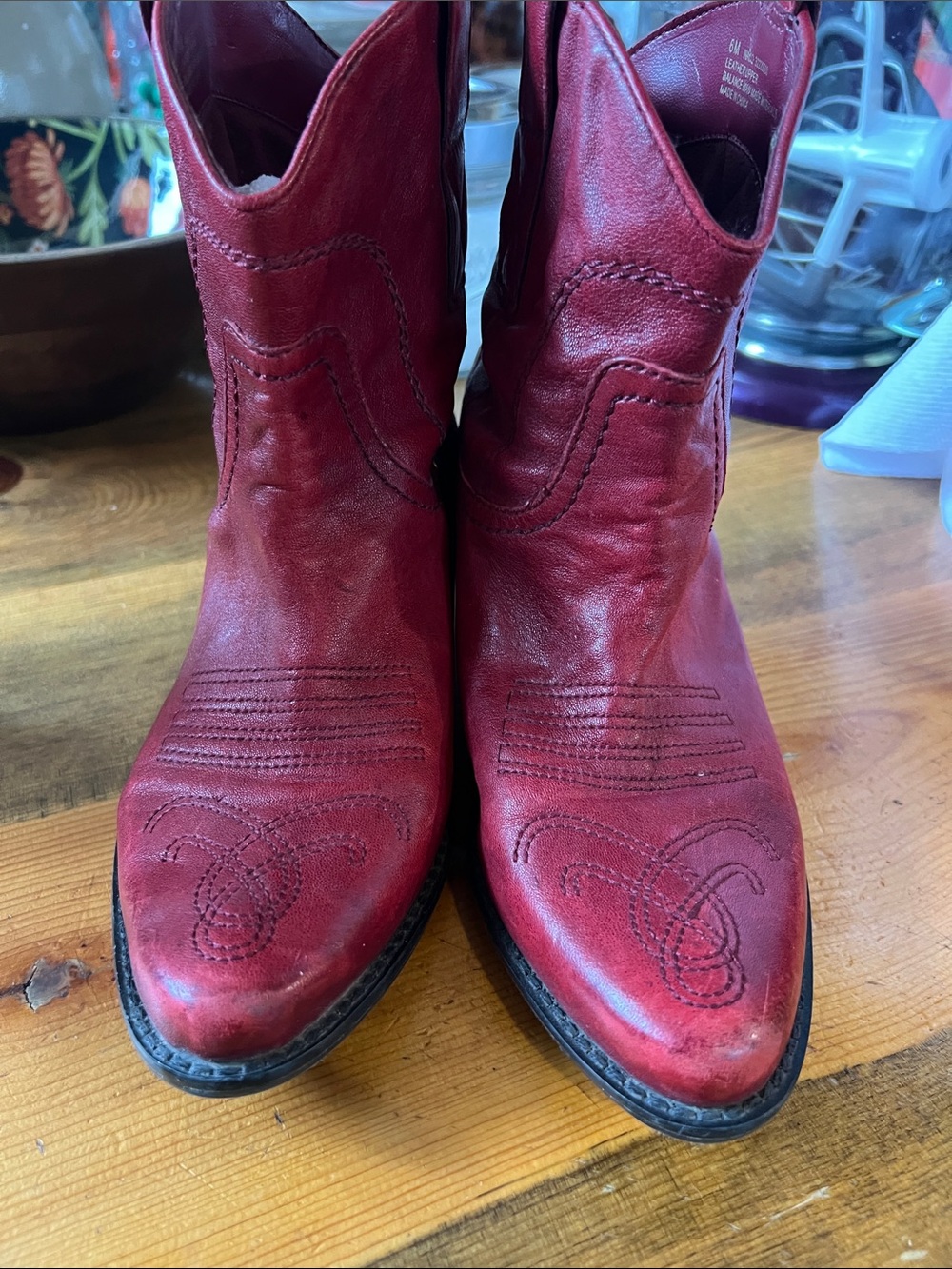 Franco Sarto Red Suede Western Booties with Buckle - Picture 5 of 7